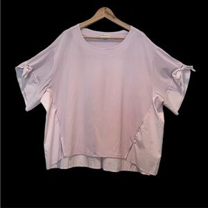 AVA & VIV Womens Plus Size 4X Short Ruffle Tie Sleeve Scoop Neck Pink Top